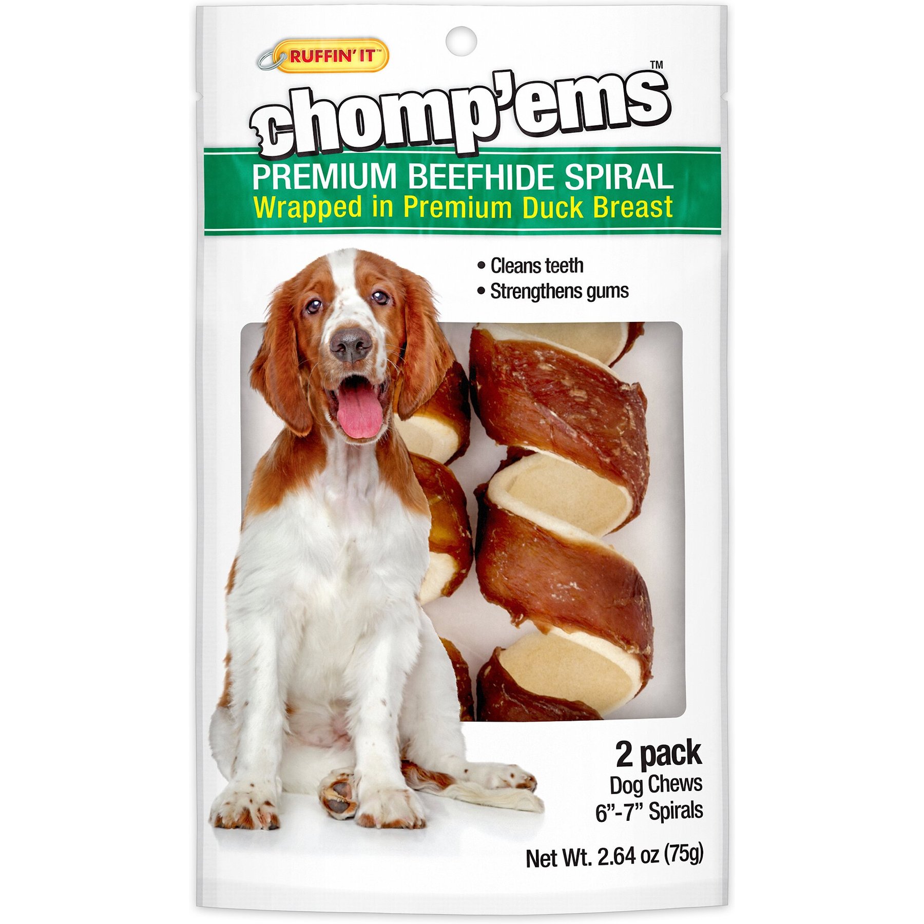 Chomp'ems Premium Beefhide Spiral Duck Dog Treats, 2 count