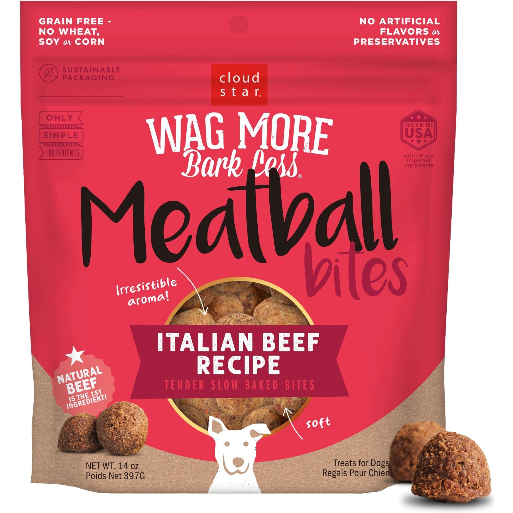 Cloud Star Wag More Bark Less Italian Beef Recipe Meatballs Grain-Free Dog Treats