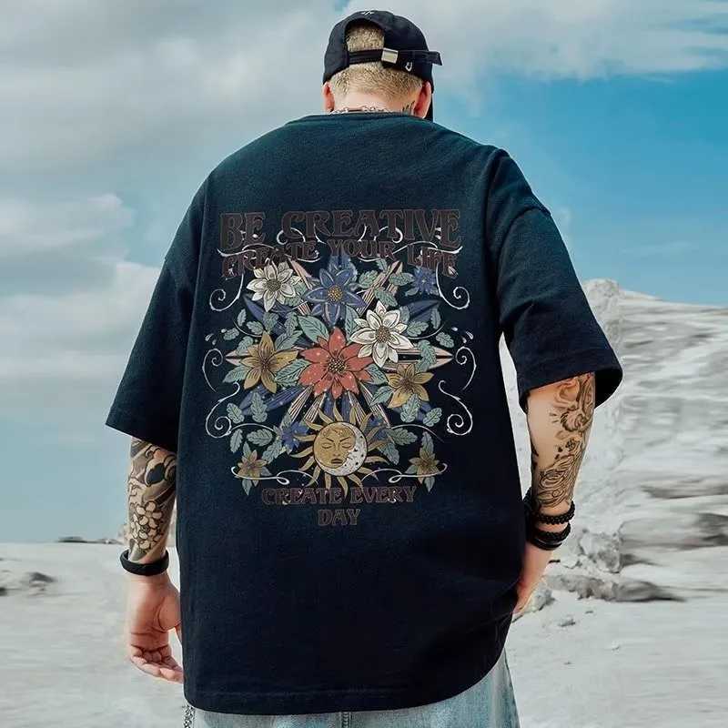 Men's T-Shirts M-8XL Mens T-shirt Summer Comic Sunflower Print Short Slave T-shirt Unisex Extra Large Loose T-shirt Couple Clothing Mens T-shirt 