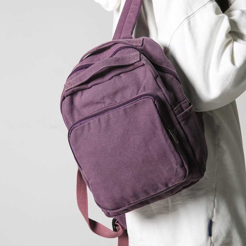 Lazy style artistic backpack for female high school students, washed canvas backpack, small backpack, casual travel bag