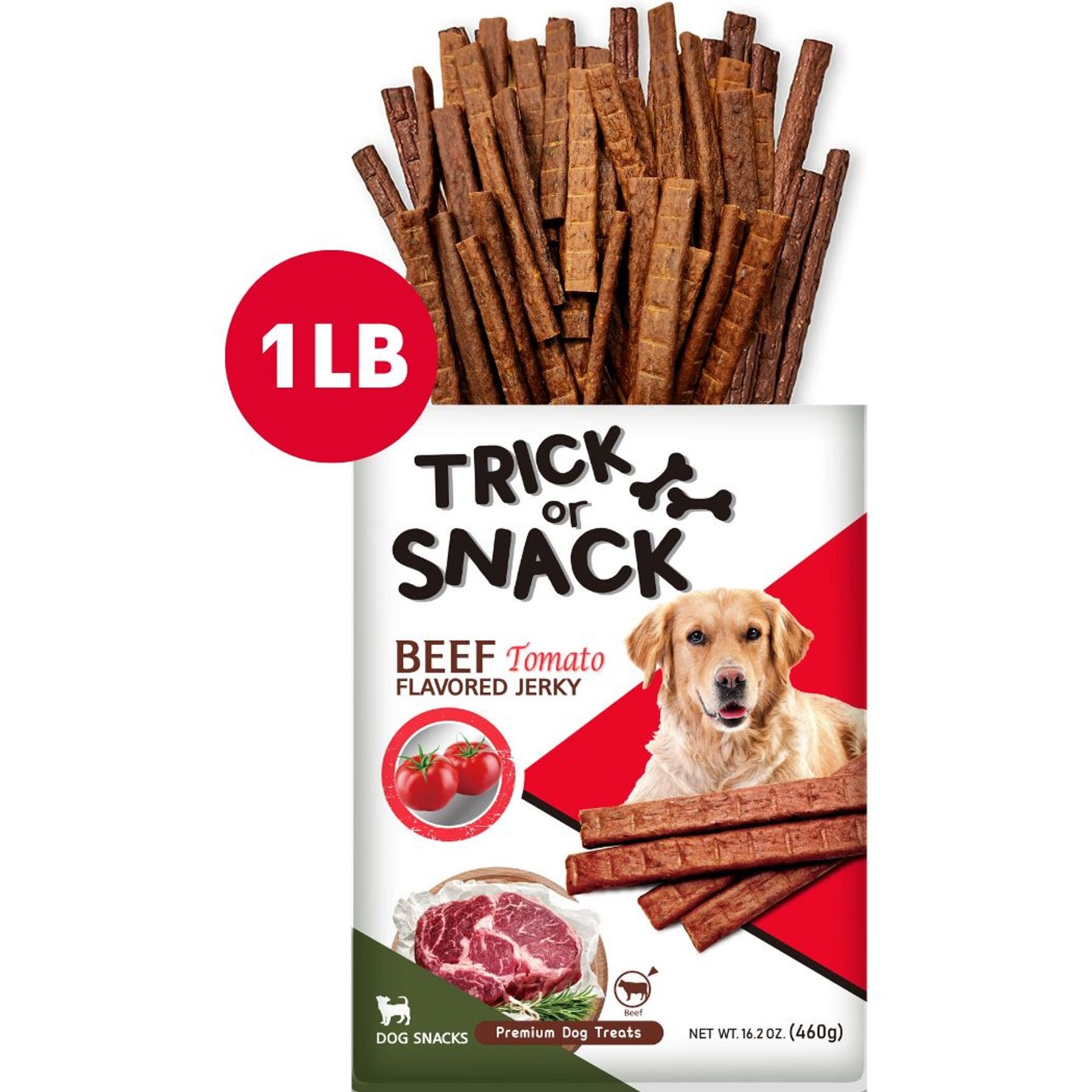 Trick or Snack Beef & Tomato Flavored Jerky Dog Treats, 1-lb bag