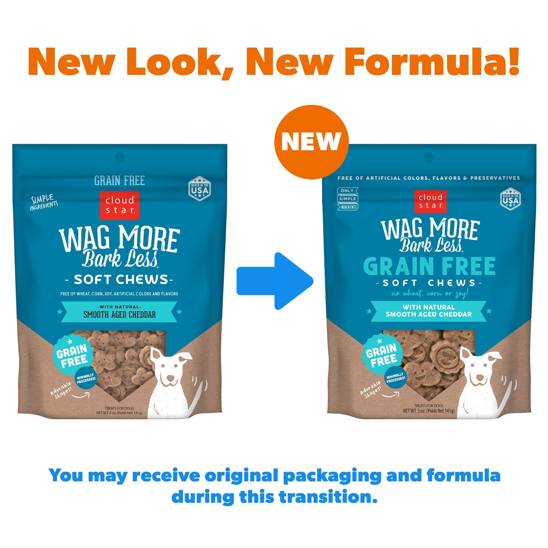 Cloud Star Wag More Bark Less Soft Chews with Smooth Aged Cheddar Grain-Free Dog Treats