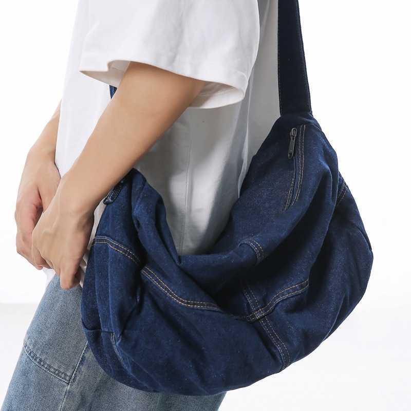 new vintage washed denim crossbody bag for women large capacity travel bag casual single shoulder tote bag