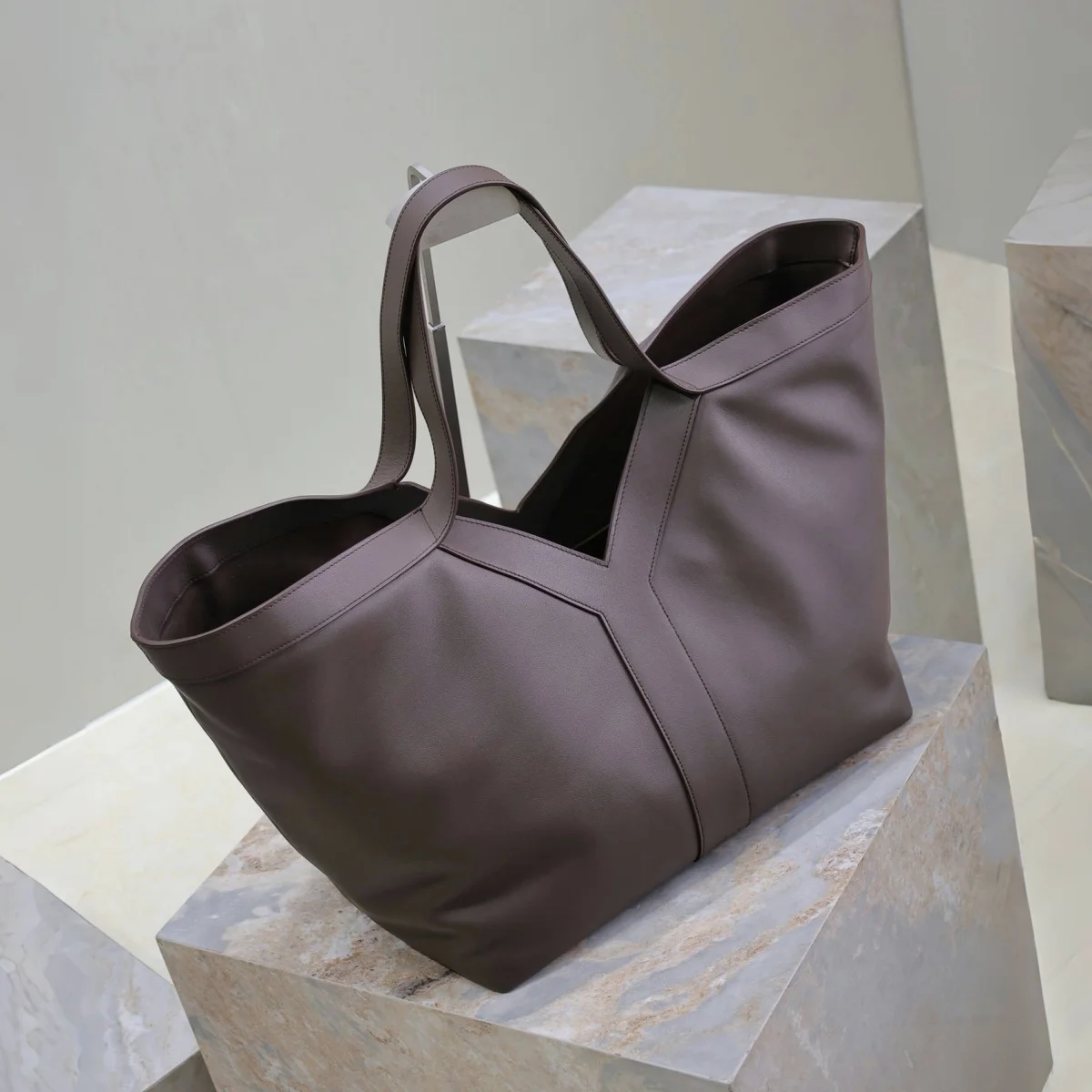 Y-shaped Design 2024 Autumn And Winter New 100% Genuine Leather Retro Simple Single Shoulder Bag Handbag Large Capacity Brown Tote Bag