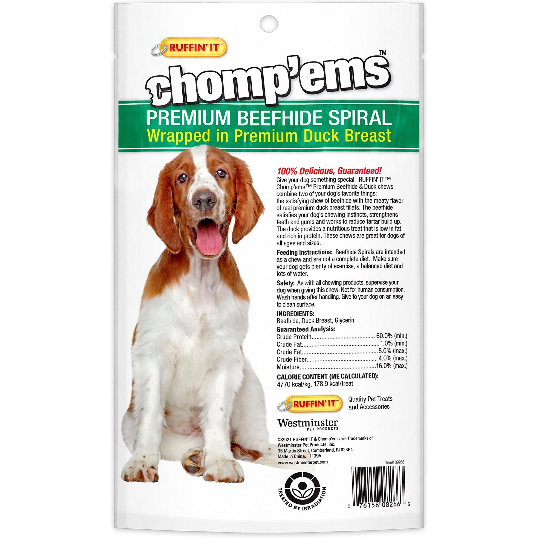 Chomp'ems Premium Beefhide Spiral Duck Dog Treats, 2 count