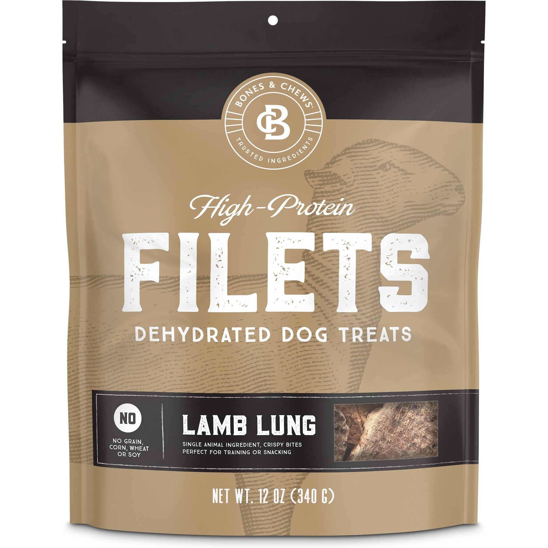 Bones & Chews All-Natural Lamb Lung Filets Dehydrated Dog Treats, 12-oz bag