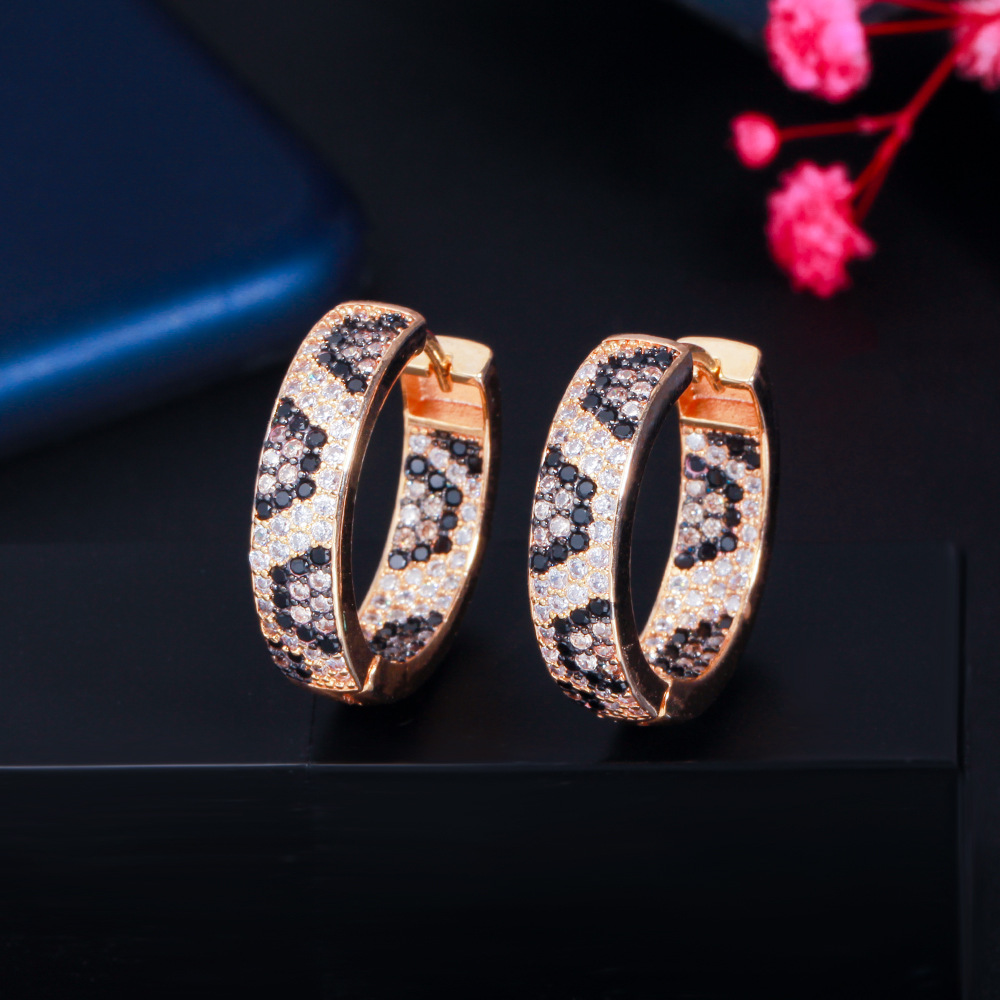 Ins Top Sell Clip Earrings Jewelry Gold Fill Pave Multi Color Black Sapphire CZ Dia Leopard print Party Popular Women Wedding Earring Gift