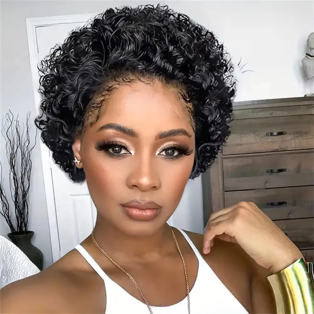 13x1 Classy Human Hair Wigs HD Short Bob Highlight Lace Front Human Pixie curly wigs For Women Lace Frontal Wig Pre Plucked Honey Blonde Colored Human