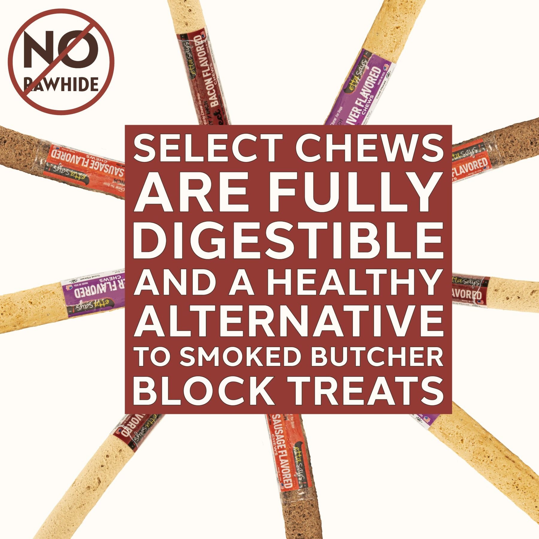 Etta Says! 7" Select Hide-Free Bacon Recipe Crunchy Dog Chews