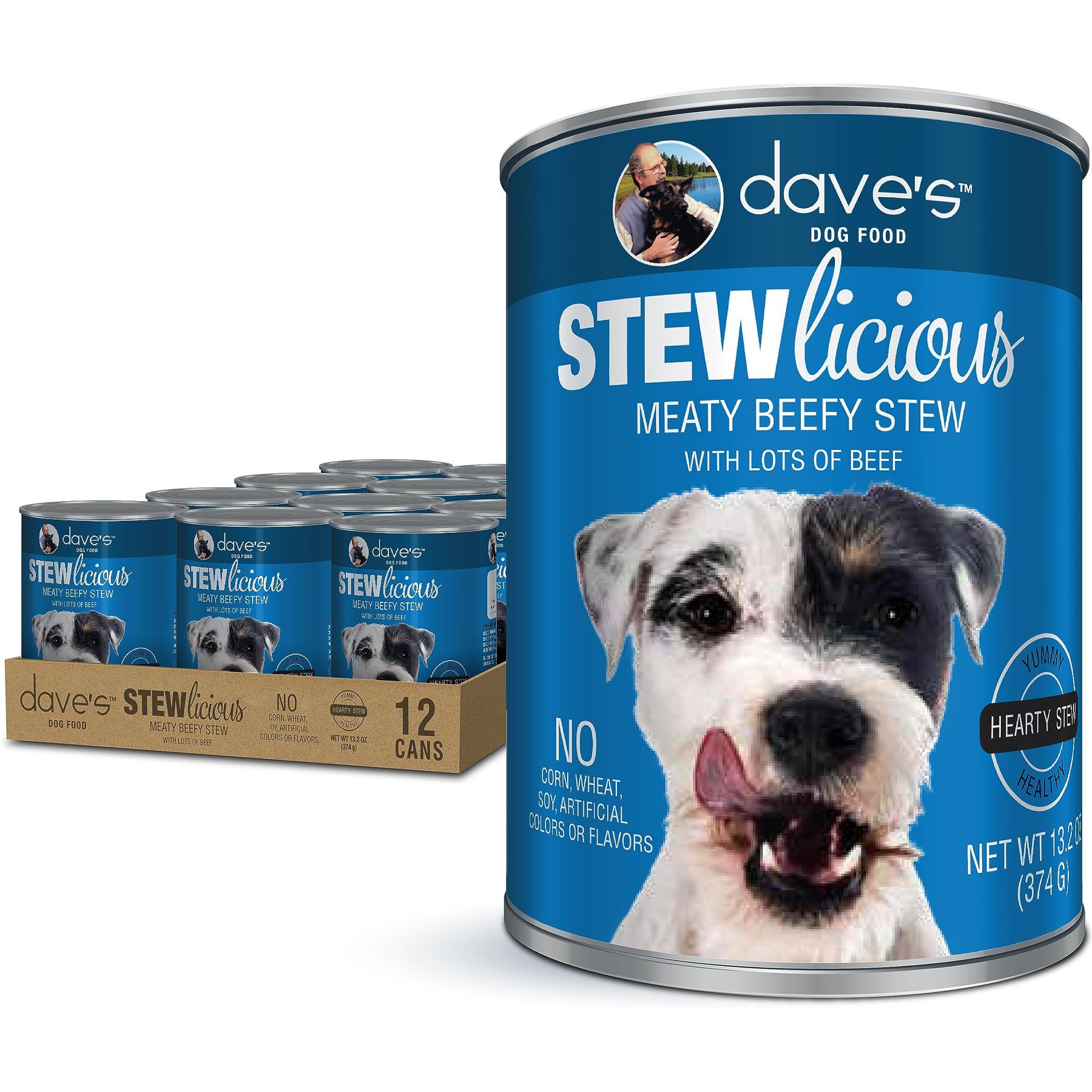 Dave's Pet Food Stewlicious Meaty Beefy Stew, Grain-Free Canned Wet Dog Food, 13.2-oz can, case of 12