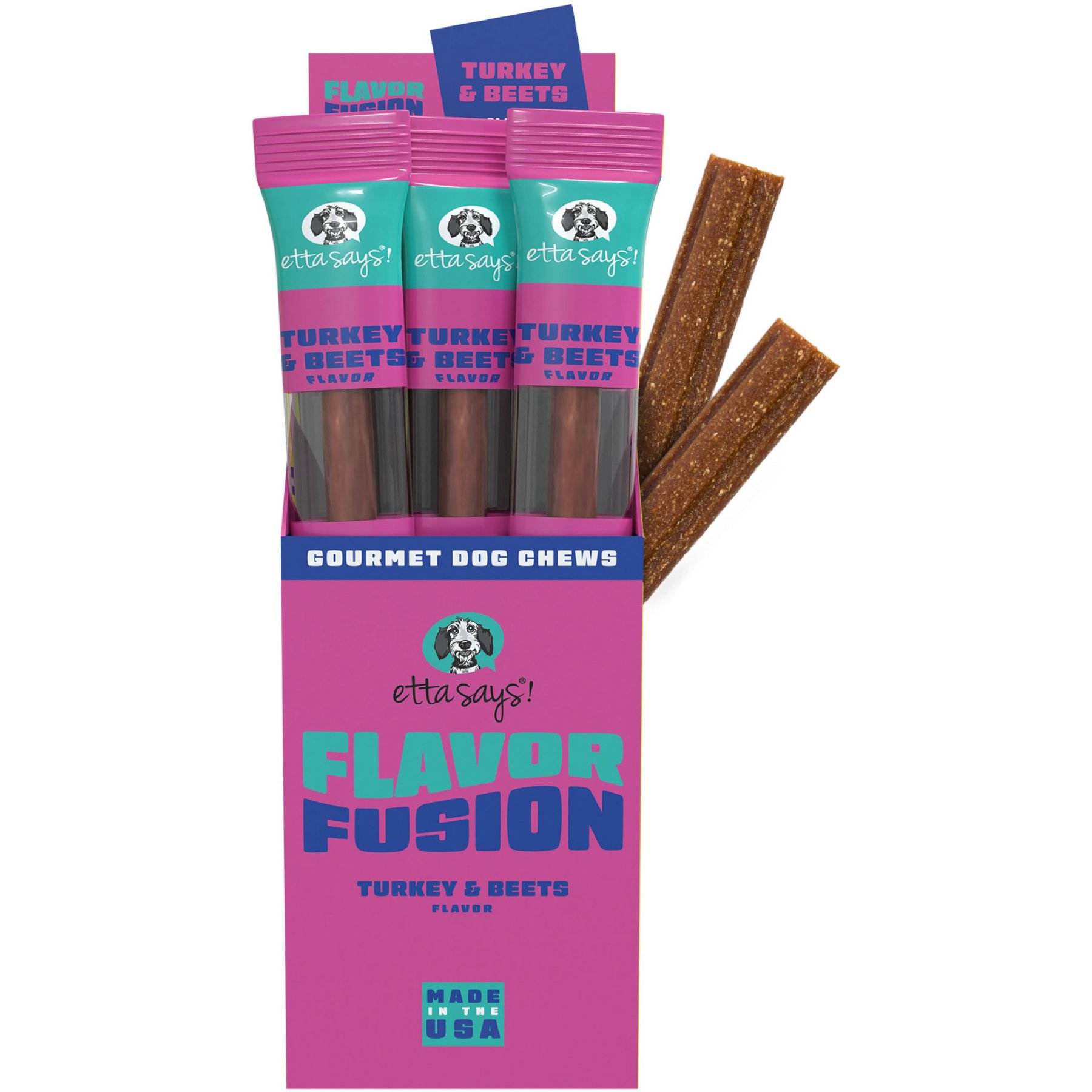 Etta Says! Fusion Gourmet Adult Turkey & Beets Flavor Natural Dog Chew Treats, 12 count