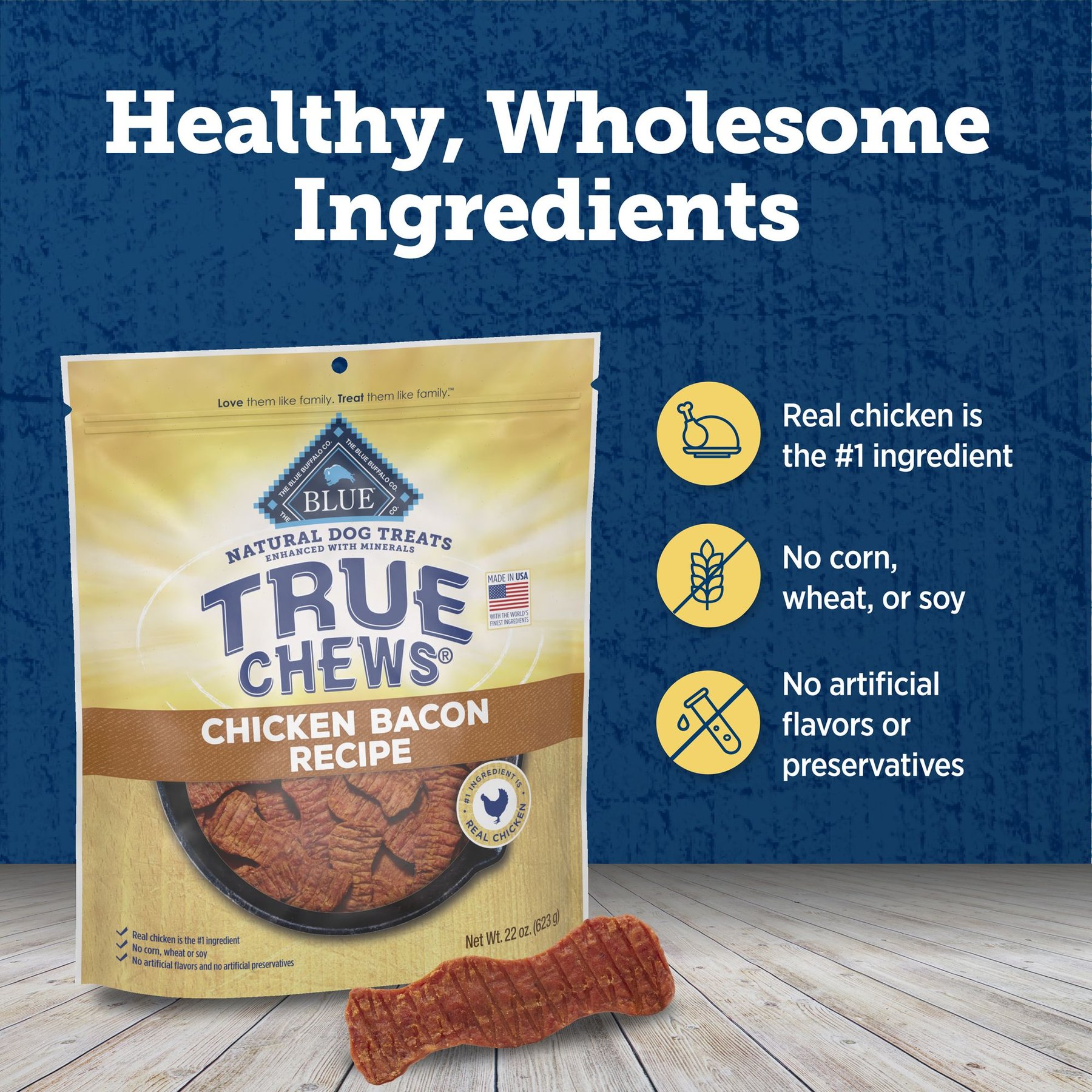 Blue Buffalo True Chews Natural Chicken & Bacon Dog Treats