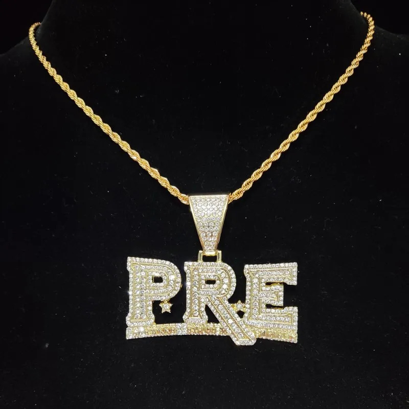 Women Men Hip Hop PRE Pendant Necklace Cuban Chain Hiphop Iced Out Bling Necklaces Fashion Jewelry Charm Gifts 241120