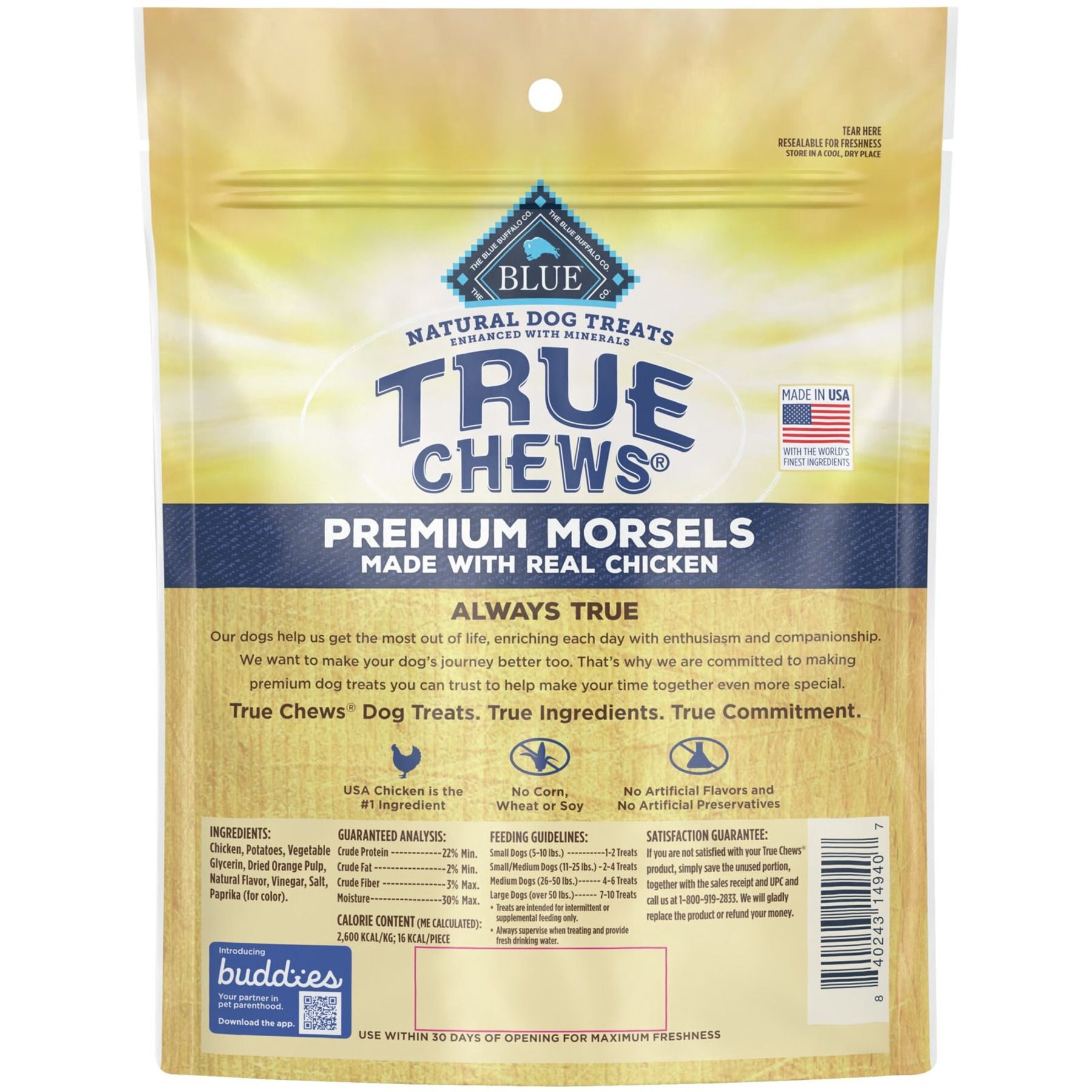 Blue Buffalo True Chews Premium Morsels Natural Grain-Free Chicken Dog Treats