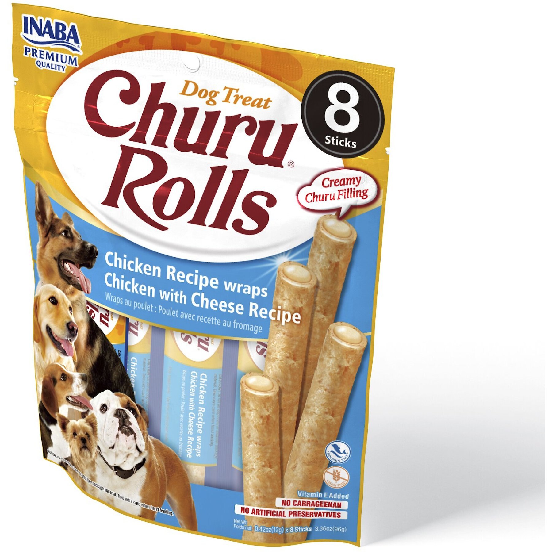 Inaba Churu Rolls Chicken with Cheese Recipe Grain-Free Soft & Chewy Dog Treats, 0.42-oz, pack of 8