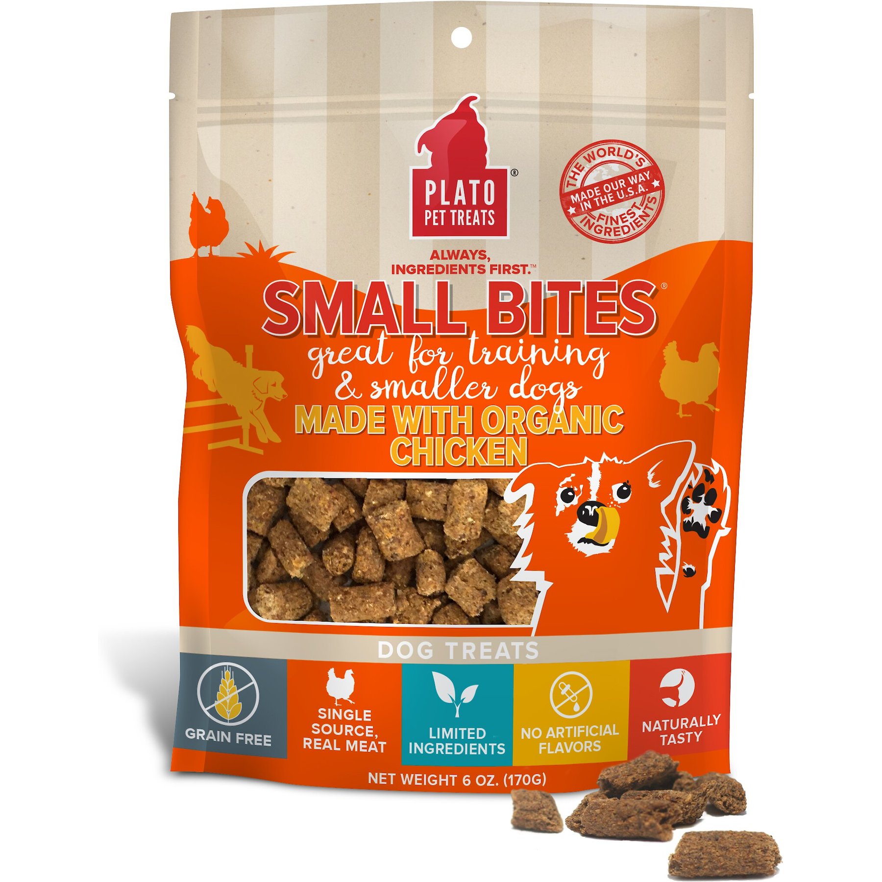 Plato Small Bites Organic Chicken Grain-Free Dog Treats