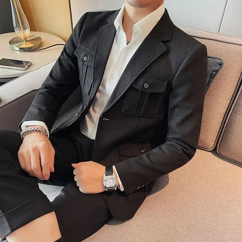 Tweed Man Suits and Blazers Brown Party Jacket for Men Coats Classic Original in Summer High Quality Clothing Spring Clothes 241121