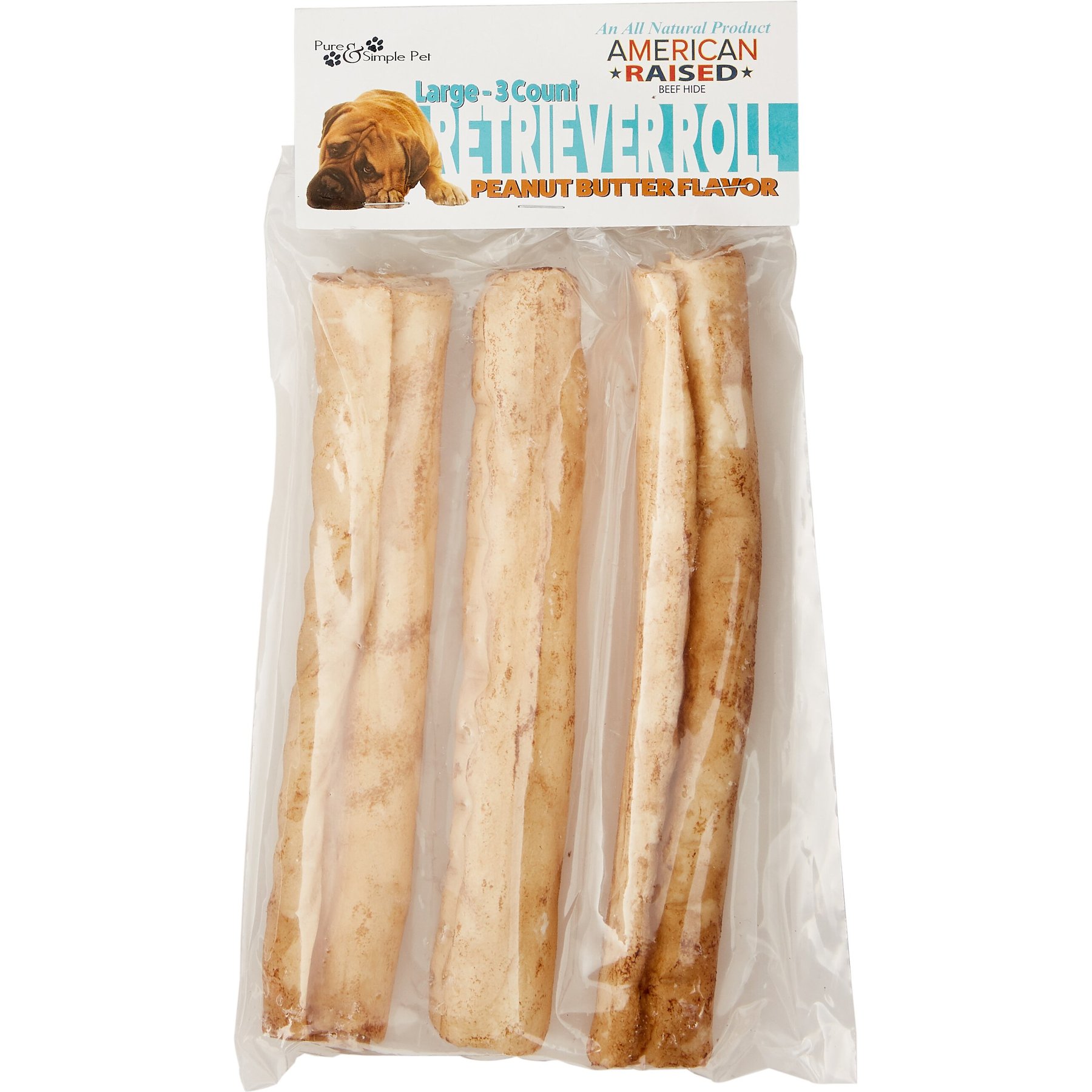 Pure & Simple Pet Peanut Butter Flavored Rawhide Retriever Roll Dog Treat, Large