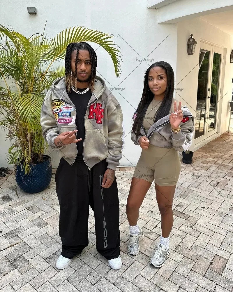 Trendy Zipper Hoodie American Style Colorful Letter Jacket Men High Street Hip-hop Casual Oversized Sweatshirt Women 241121