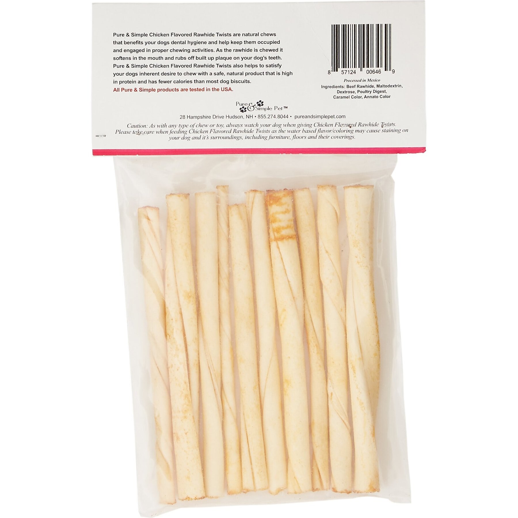 Pure & Simple Pet Chicken Flavored Rawhide Twist Dog Treat, 5-in