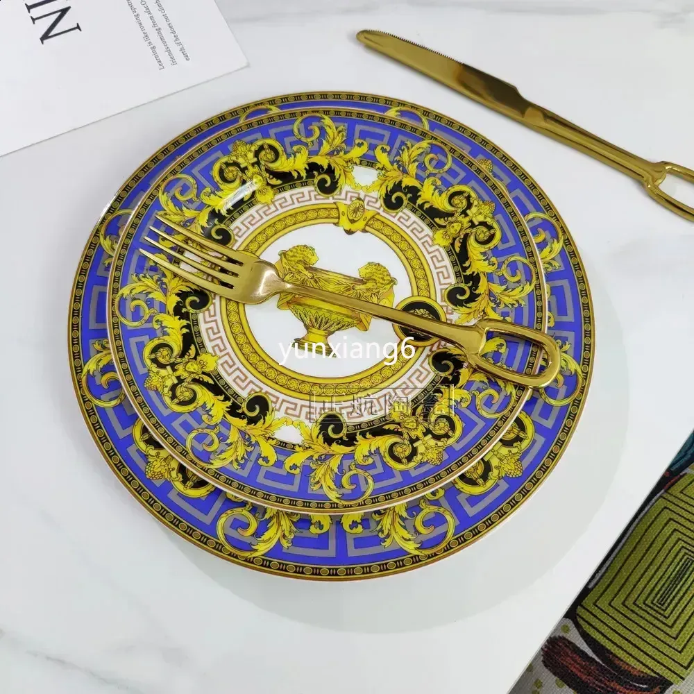 Vintage Ceramic Plate 8-inch 10 inch Creative Bone Chinese Western Beef Dessert Salad Plate Kitchen Party Gift Box Set