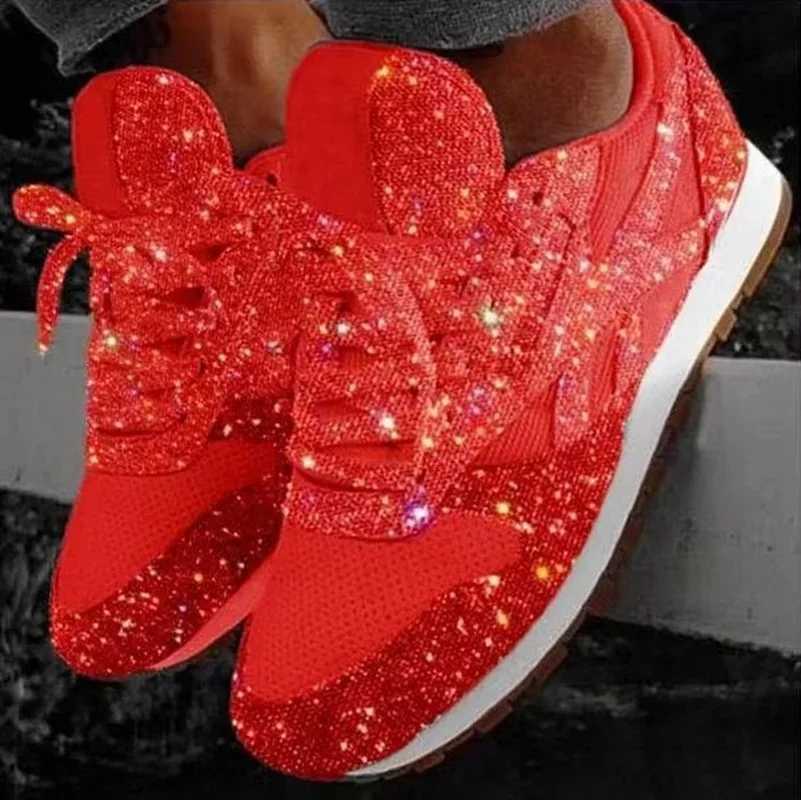 Wens casual sparkling shoes mesh flat shoes womens sequins Vcani shoes lace sneakers outdoor sports running shoes M241120