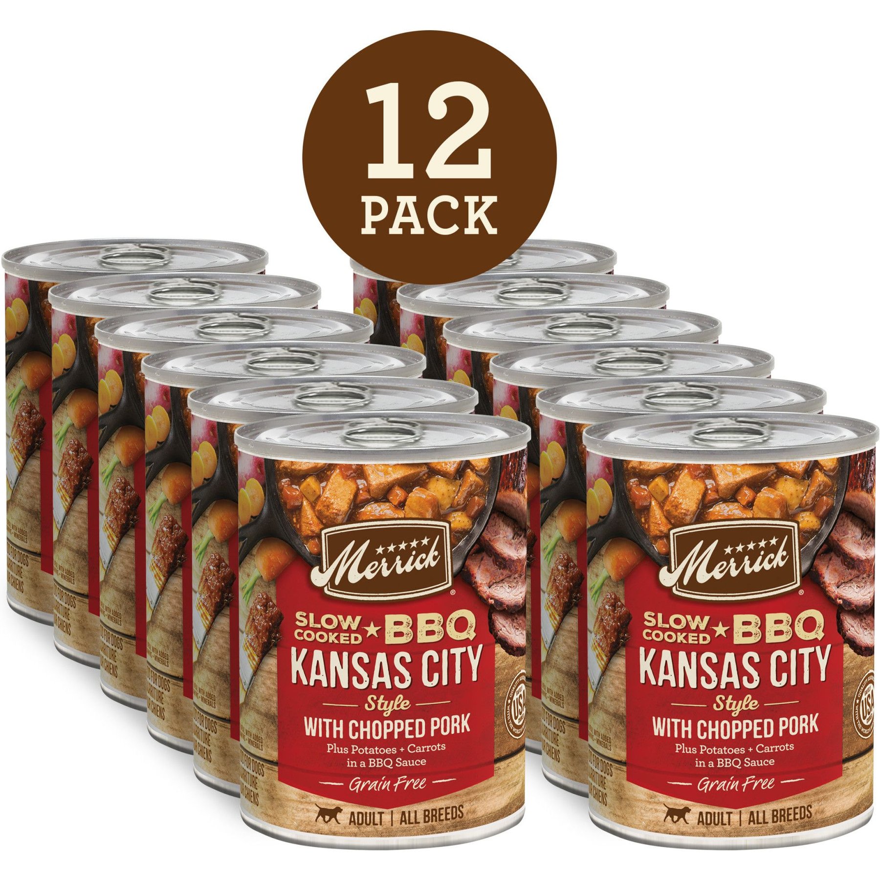 Merrick Grain-Free Wet Dog Food Slow-Cooked BBQ Kansas City Style with Chopped Pork