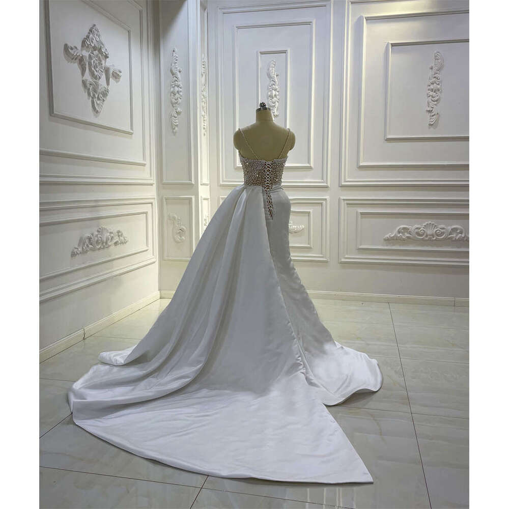 Sexy Nude top body Full Pearls Stain Mermaid detachable Skirt Wedding Dress