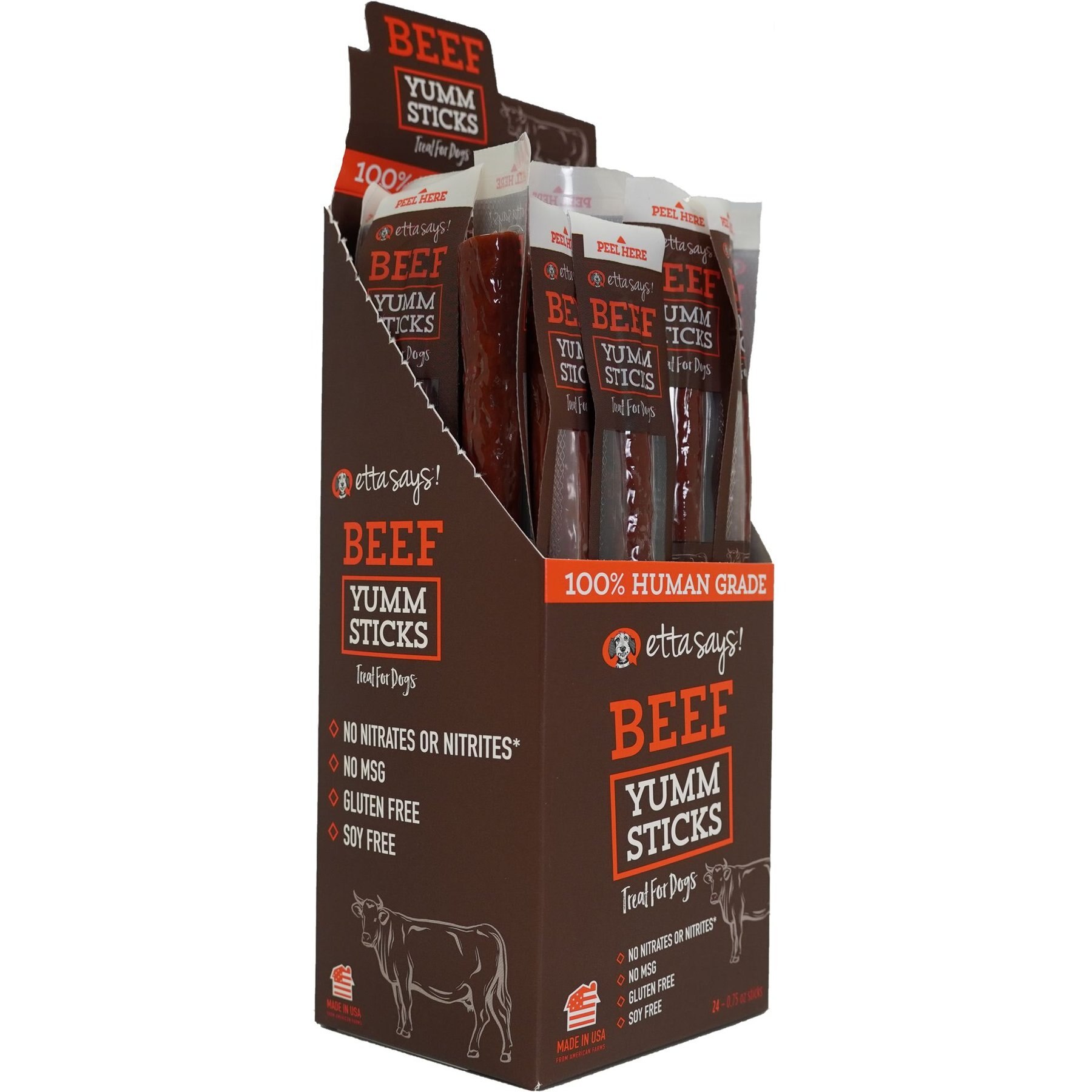 Etta Says! Beef Yumm Sticks Human Grade Beef Jerky Dog Treats, 24 count