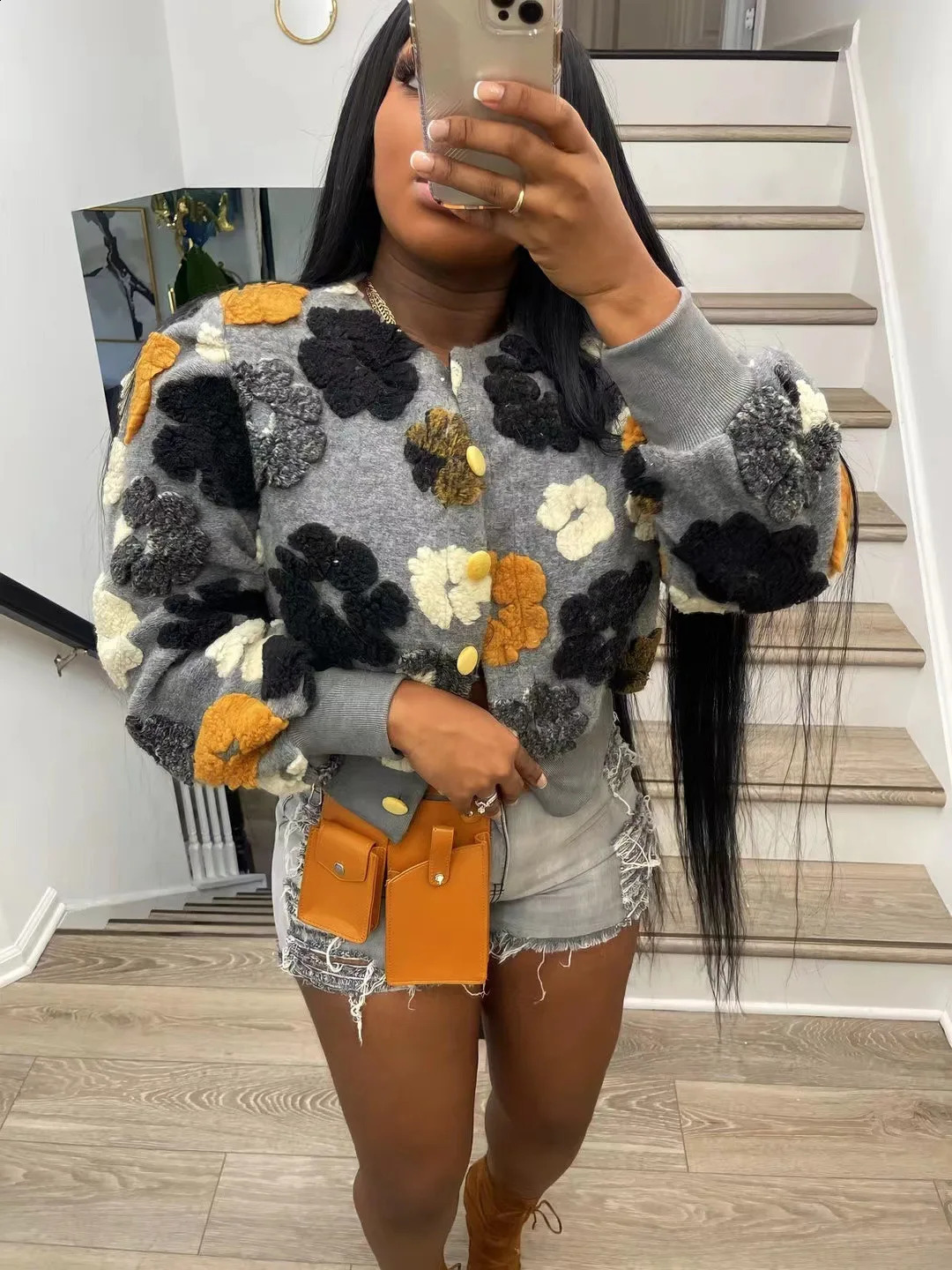 Winter Retro Plush Wool Flowers Embroidery Cardigan Ins Coat Long Sleeved Crop Y2K Streetwear Fur Womens 3D Flower Bomber Jacket 241121