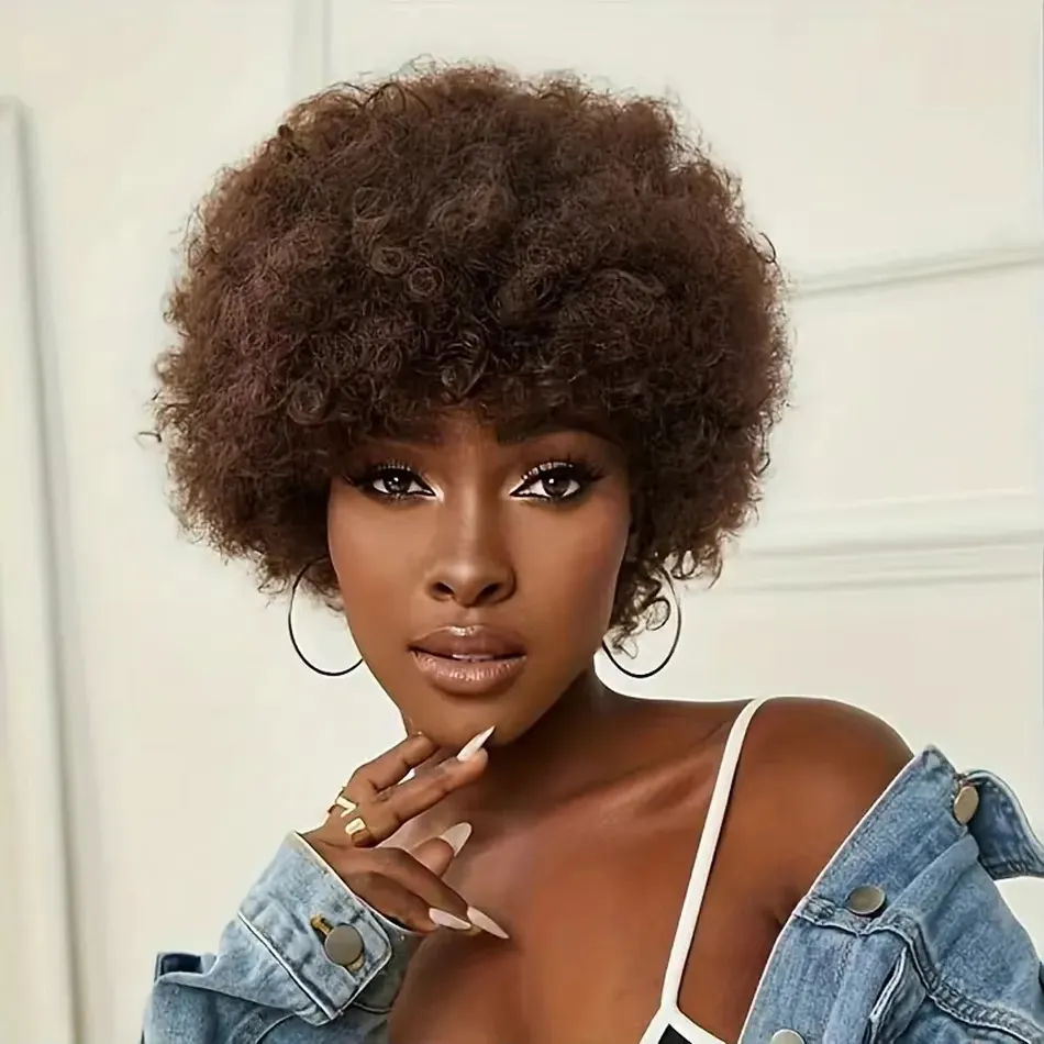 Kinky Curly None Full Lace Front Natural Glueless Black Colored urious 180Ddensity New Short Bob Human Hair Wigs For Women Deep Part Cosplay Party