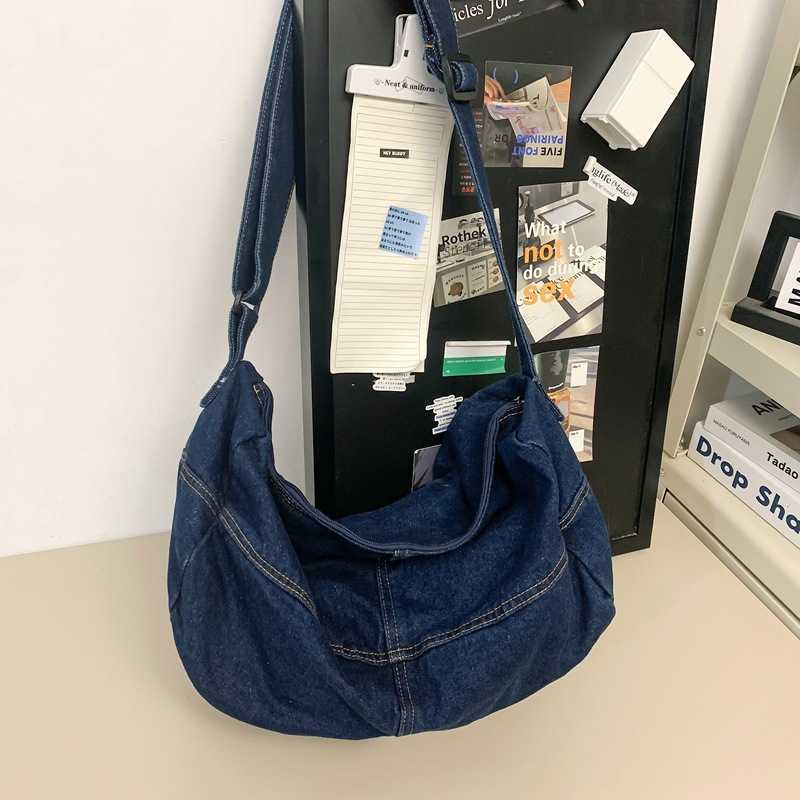new vintage washed denim crossbody bag for women large capacity travel bag casual single shoulder tote bag
