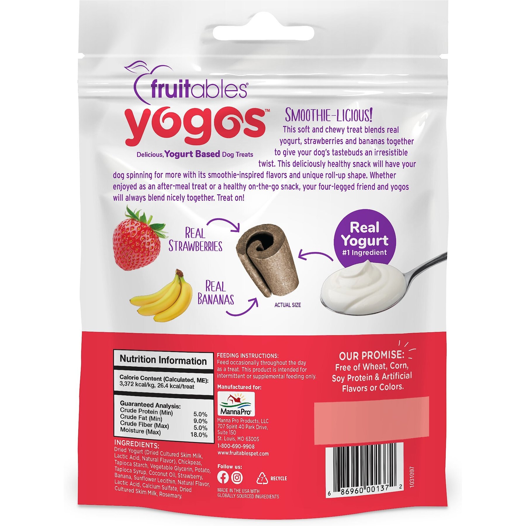 Fruitables Yogos Strawberry & Banana Flavor Grain-Free Dog Treats, 12-oz pouch