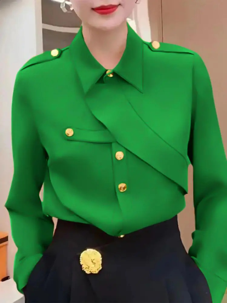 UOOZEE Womens Collar Top Spring and Autumn Long Sleeve Loose Fashion Button Casual Office Shirt Top 241115CJ