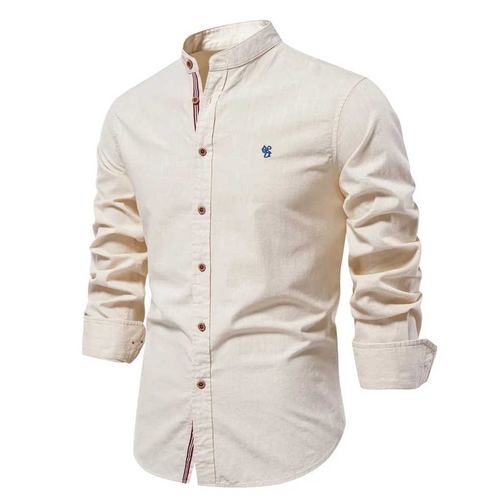 Autumn New 100% Cotton Social Shirt Men Solid Color Long Sleeve High Quality Shirt for Men Stand-up collar Casual Mens ShirtsXJ250121