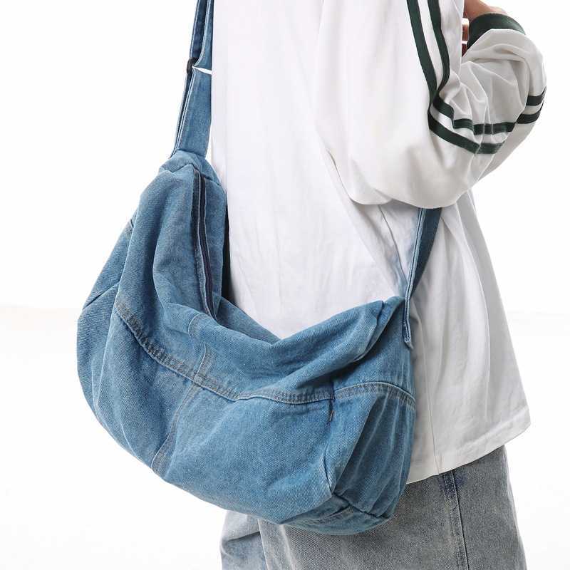 new vintage washed denim crossbody bag for women large capacity travel bag casual single shoulder tote bag