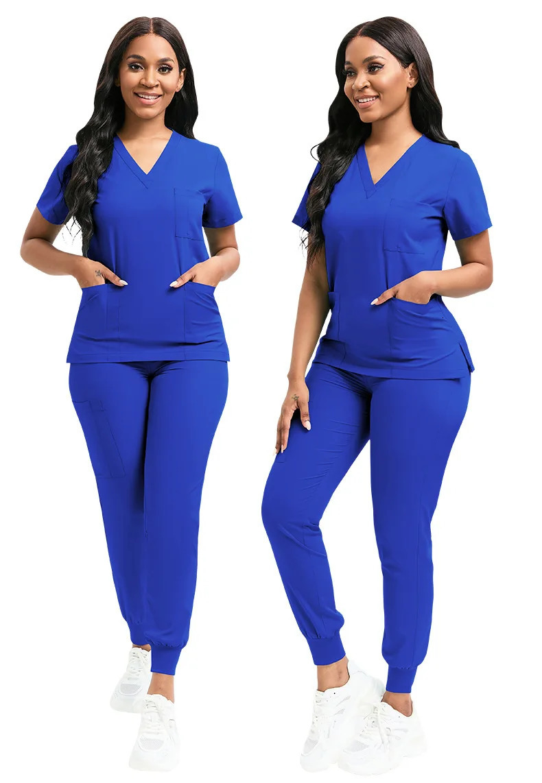 Slim Fit Women Scrubs Sets Hospital Uniforms Nurses Accessories Dental Clinic Beauty Salon Spa Workwear Scrubs Tops Pant 240420