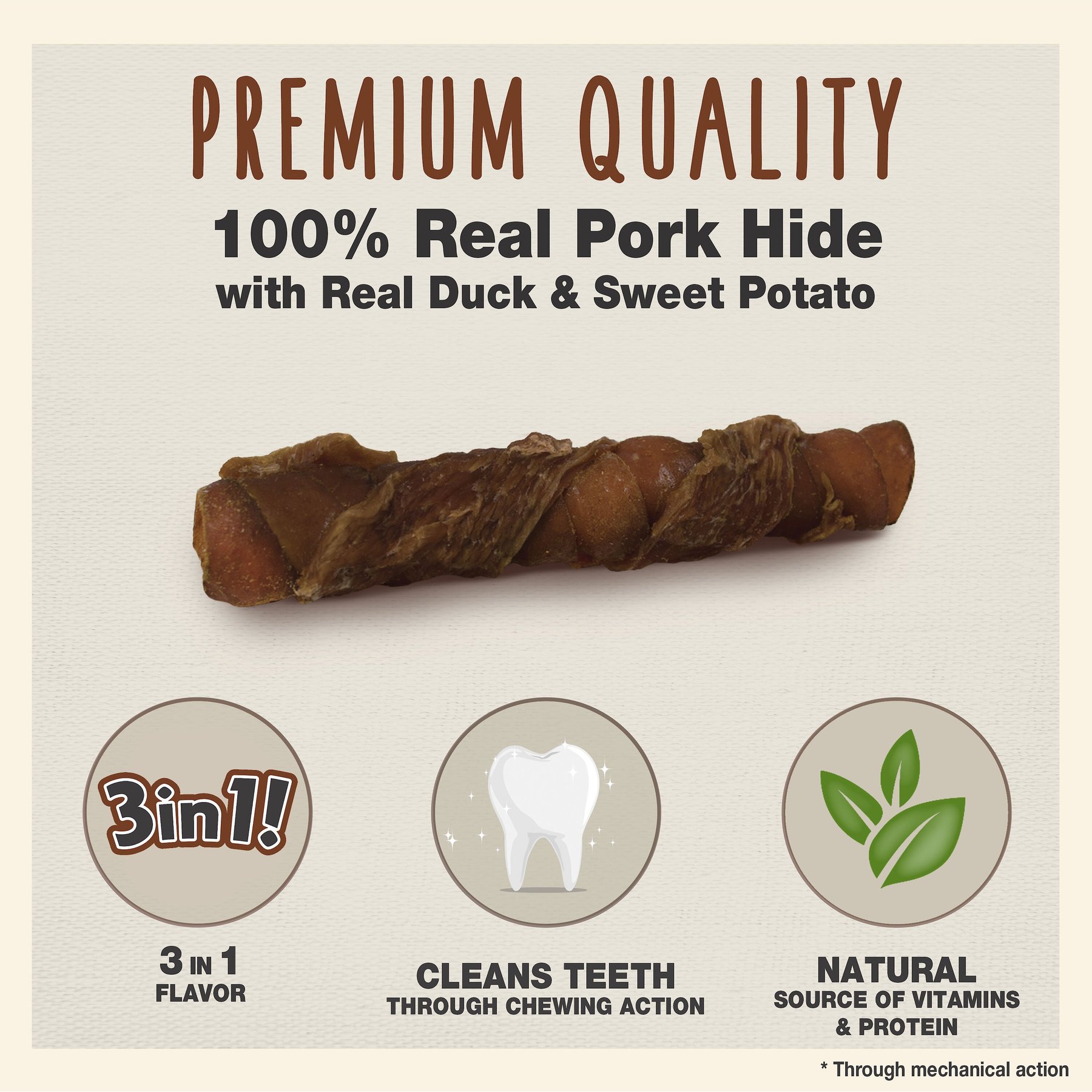 Cadet Gourmet Triple Chews Sweet Potato, Duck, & Pork Hide Twists Dog Treats, 6 count