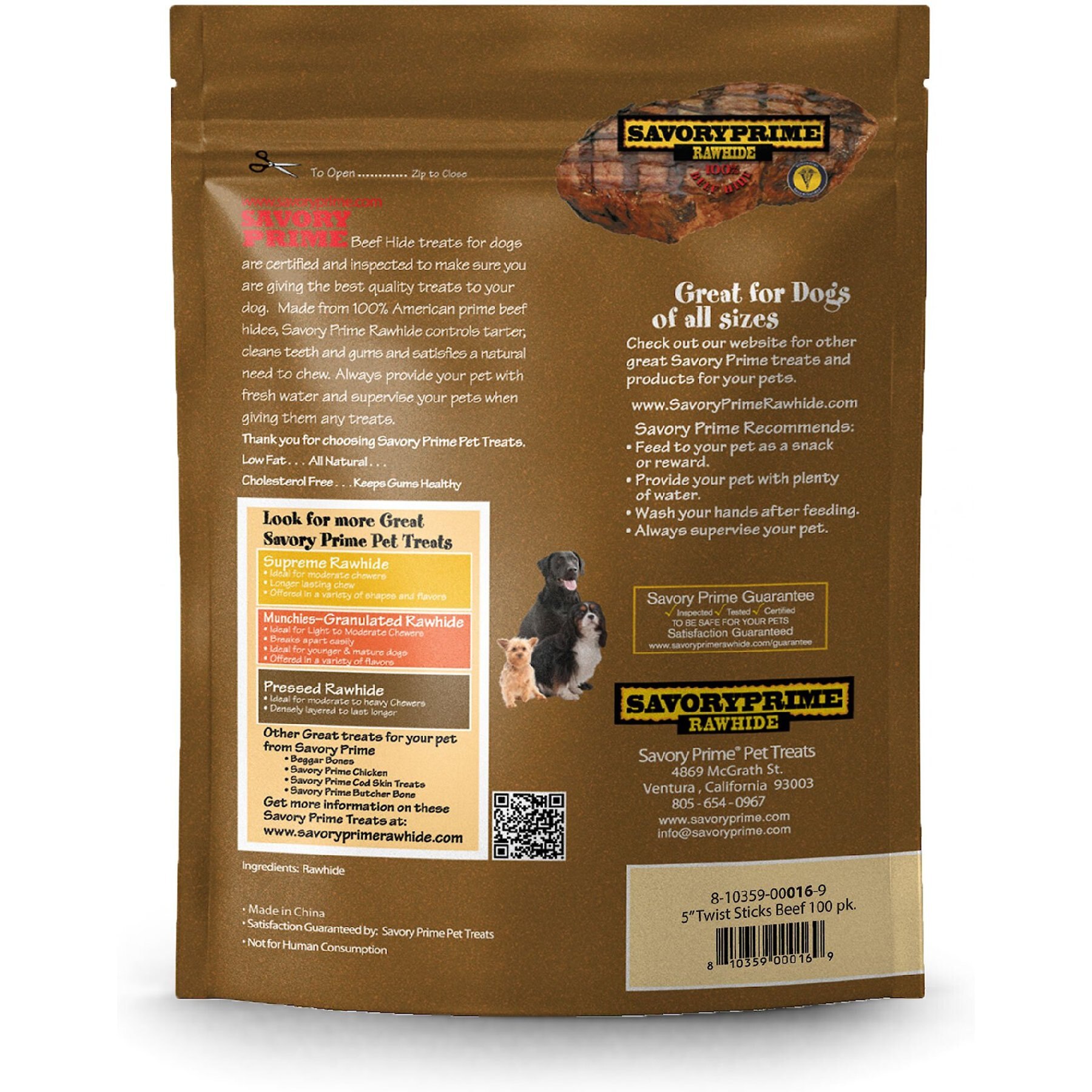 Savory Prime Beef Flavored Rawhide Twists Dog Treats, 5-in