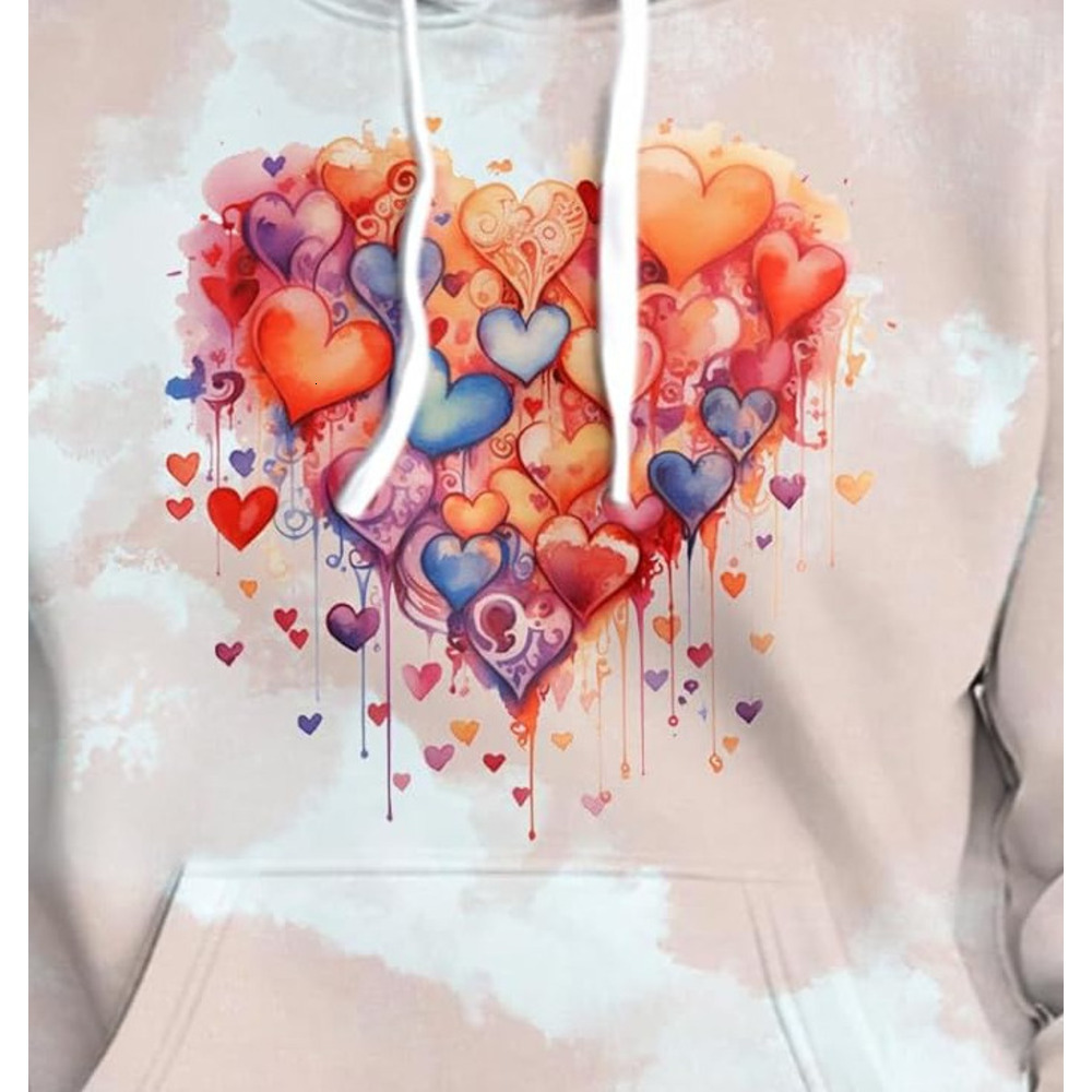 Hoodie for Mens Womens Mens Valentines Day Hoodies Long Sleeve Hooded Love Tie Dye Printed Sweatshirt Big and Tall Hip Hop Pullover Tops Graphic Hoodi