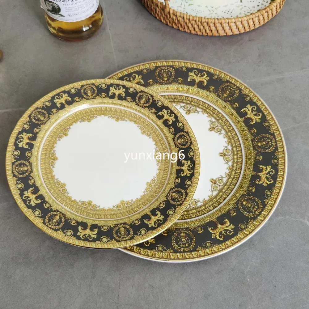 Vintage Ceramic Plate 8-inch 10 inch Creative Bone Chinese Western Beef Dessert Salad Plate Kitchen Party Gift Box Set