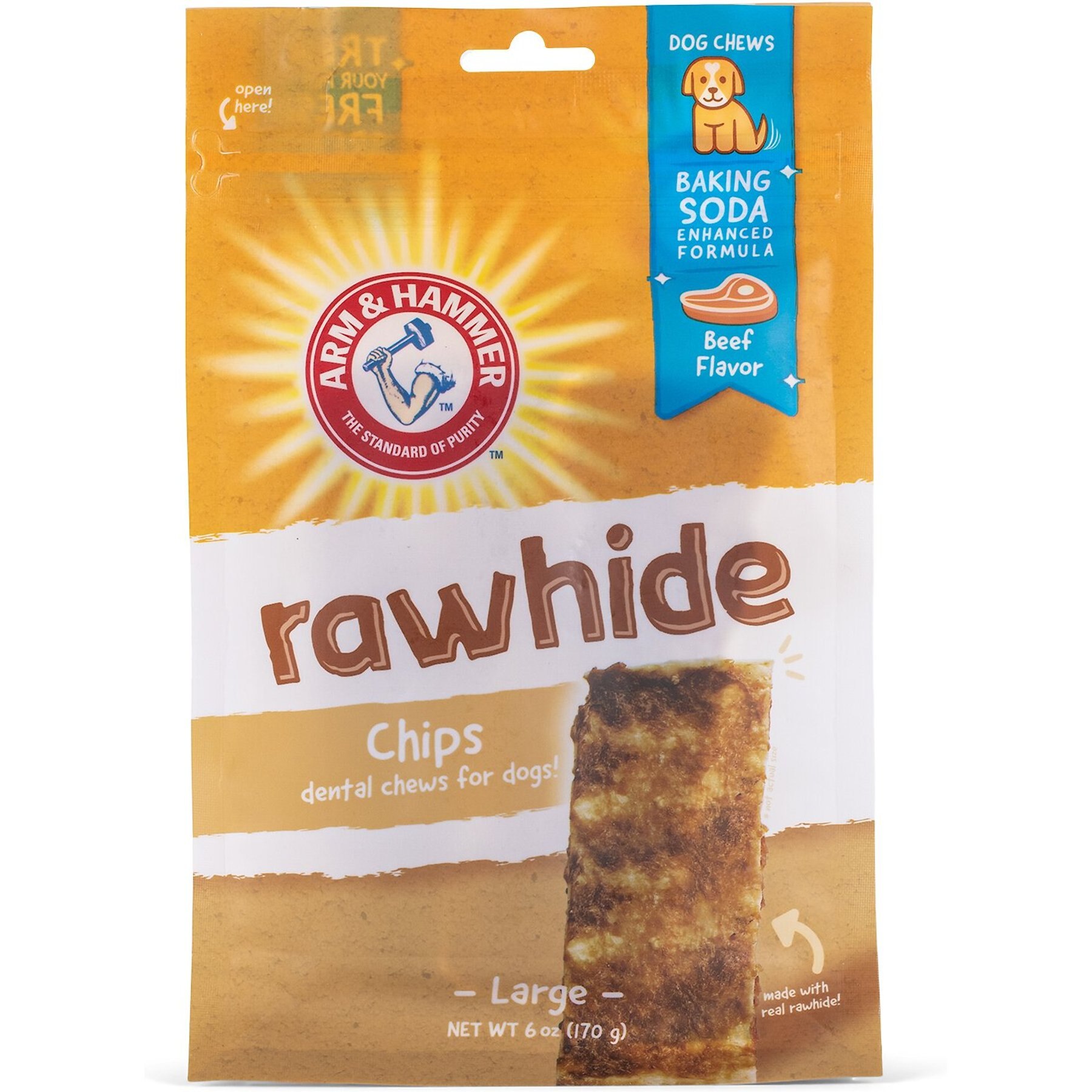 Arm & Hammer Products Large Beef Coated Rawhide Chips, 6-oz bag