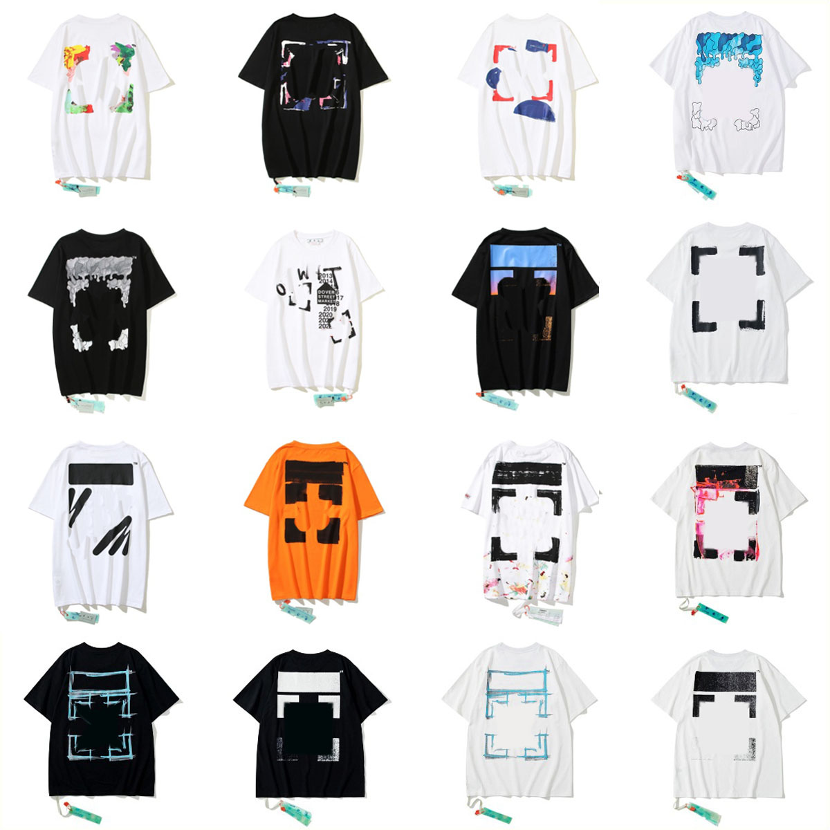 Offofwhite Classic Gradient Arrow Dissolved Graffiti Warning Line ow Fashion Brand Religious Couple Short Sleeve T-shirt