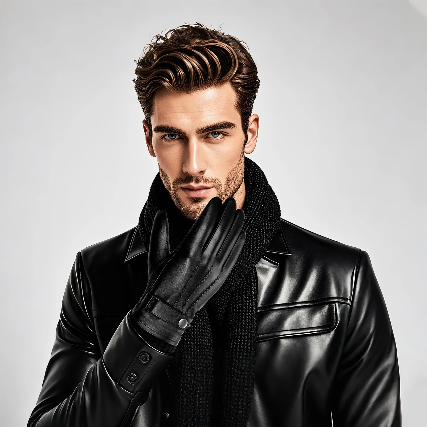 Cowboy 100% genuine leather sheepskin gloves for men winter warmth wool touch screen gloves driving bicycles running skiing gloves241121