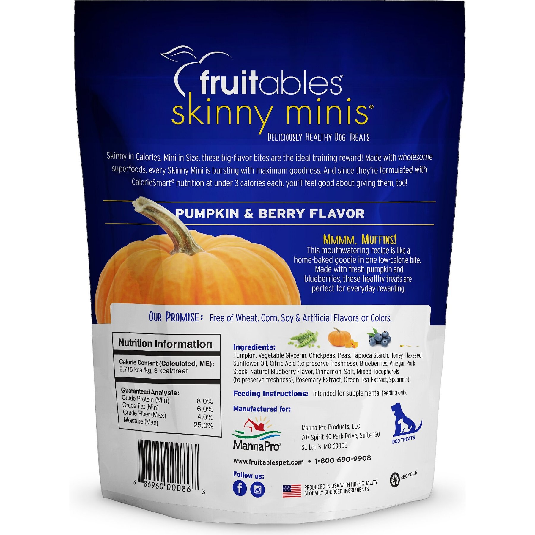 Fruitables Skinny Minis Pumpkin & Berry Flavor Dog Treats