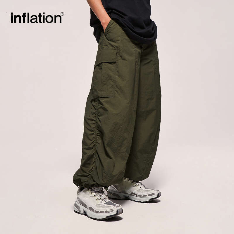 IATION Classical Parachute Cargo Pants Men Loose Fit Wide Leg Unisex Baggy Trousers