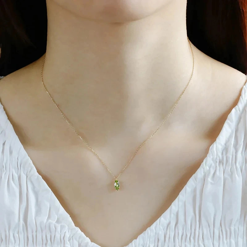LAMOON Elegant Necklace Womens Accessories Natural Peridot Gem Pendant 925 Sterling Silver Plated Gold Chain Jewelry NI205 241120