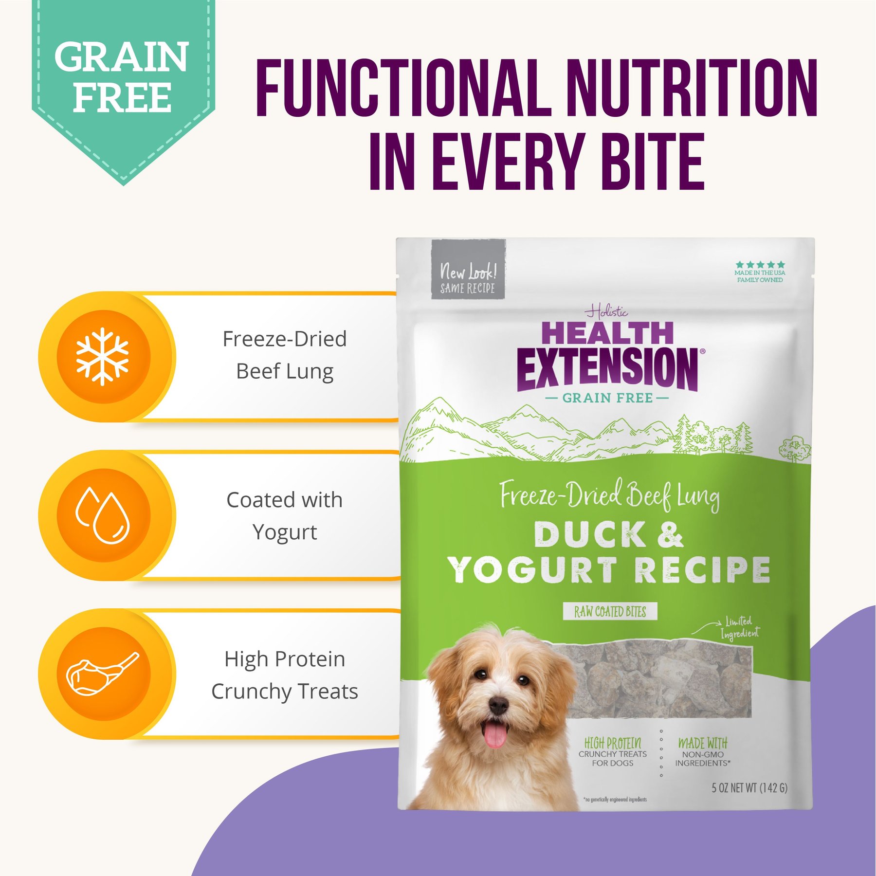 Health Extension Bully Puffs Grain-Free Duck & Yogurt Dog Treats