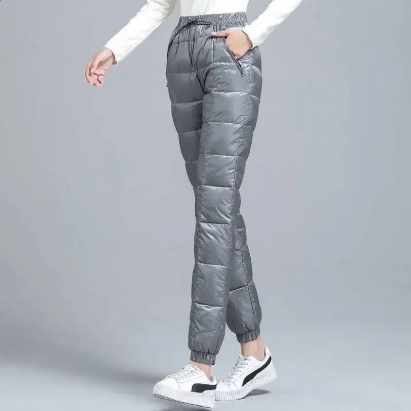 Down Pants Womens Fashion Casual Thick White Duck High Waist Warm Cotton 241120
