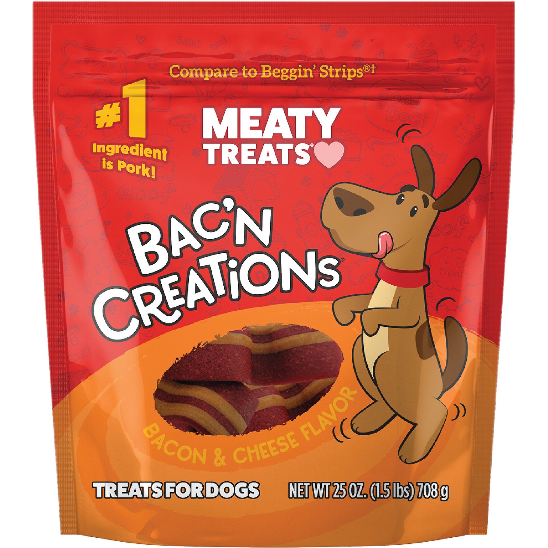 Meaty Treats Bac'n Creations Bacon & Cheese Flavor Strips Soft & Chewy Dog Treats